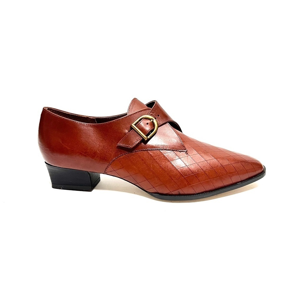 Vintage 1980s deadstock women's brown leather heeled buckle loafers